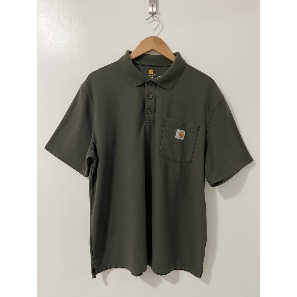 Carhartt Mens Moss Green Work Pocket Polo Shirt Size Large Original Fit